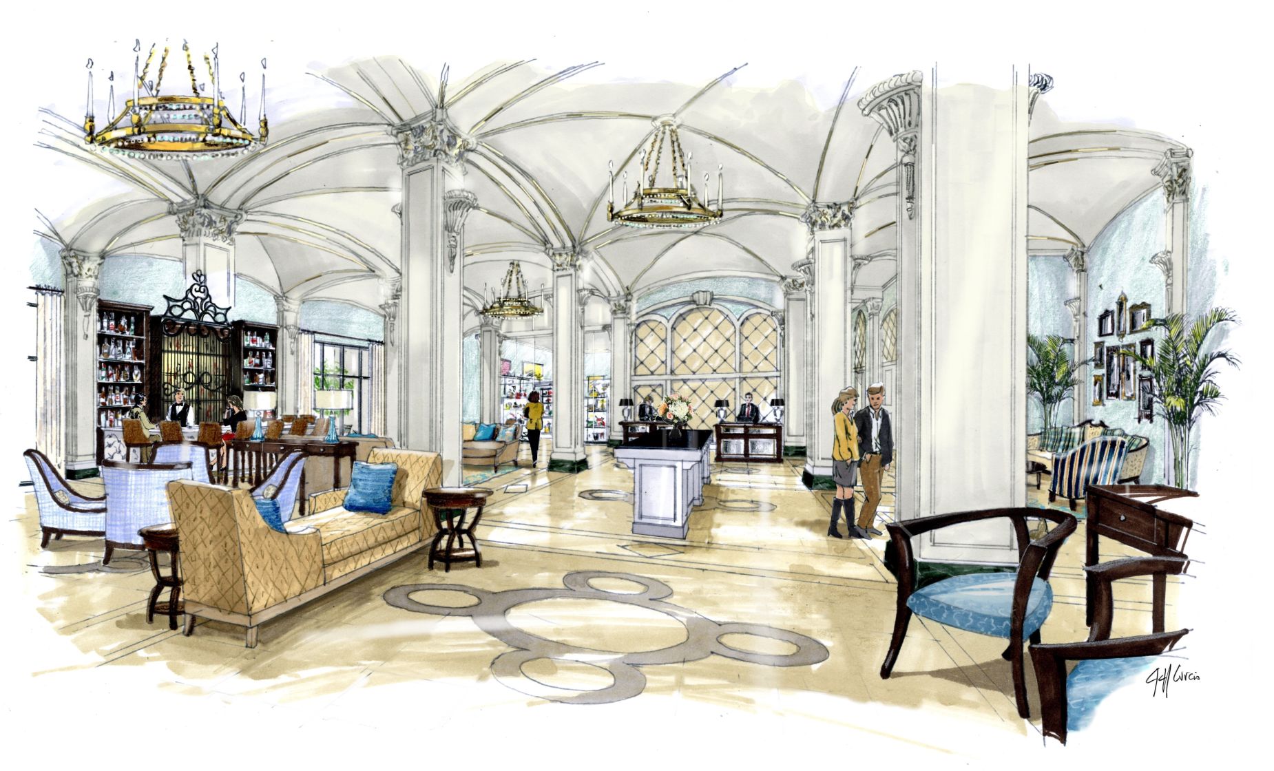 Rendering of the NOPSI Hotel New Orleans' lobby